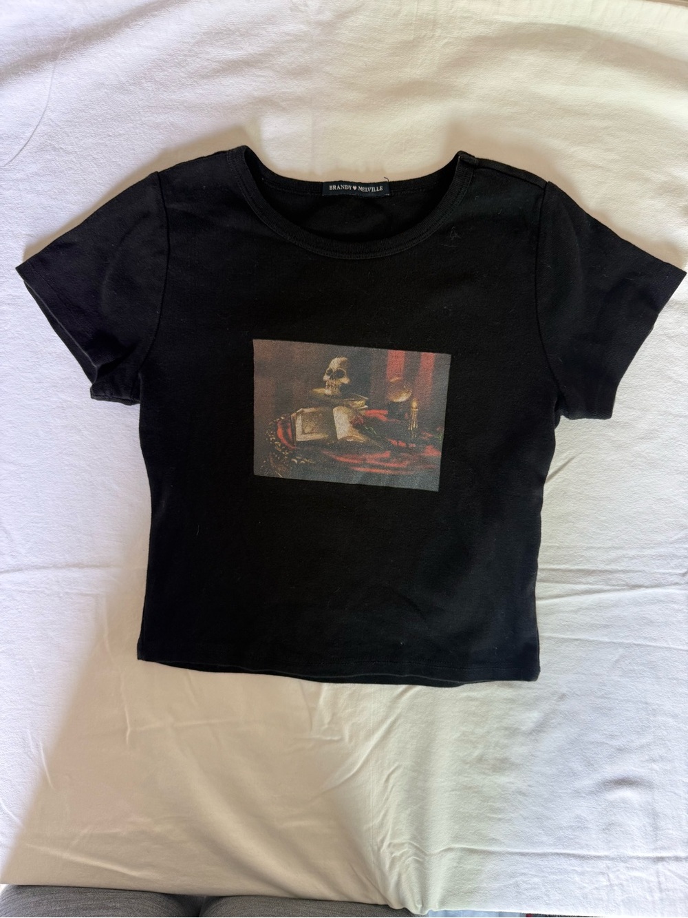 BRANDY MELVILLE Black Graphic Crop Tee
